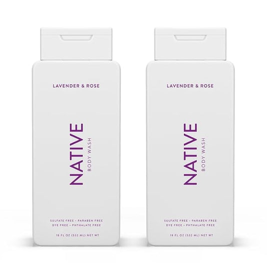 Native Body Wash Contains Naturally Derived Ingredients | For Women & Men, Sulfate, Paraben, & Dye Free Leaving Skin Soft and Hydrated | Lavender & Rose 18 oz - 2 Pk
