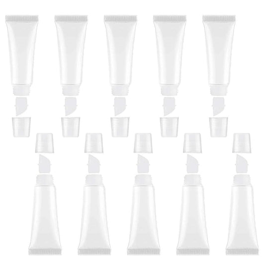 JIAKAI 10ml Mini Clear Refillable Empty Tubes Lip Gloss Balm Container,Soft Tubes Makeup Box,Shampoo Samples Empty Tubes with Screw Cover (10pcs)