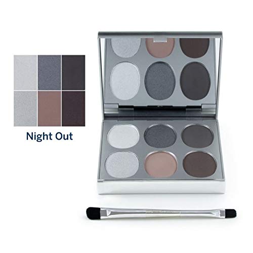 Jerome Alexander New Again Eyeshadow Palette & Brush, 6 Buildable & Blendable Micronized Powder Shades (Night Out)
