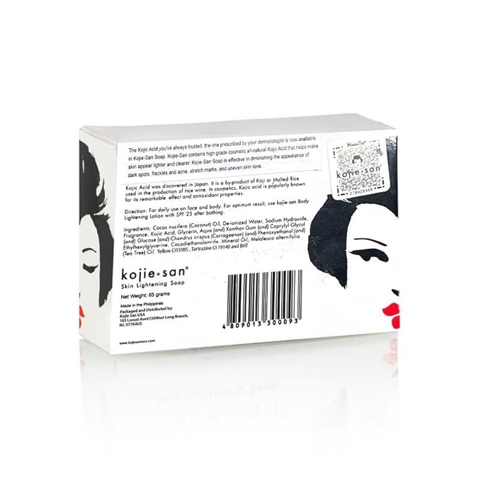 Kojie San Face & Body Shower Set - The Original Kojic Acid Soap, Dark Spot Remover Bar Soap with Coconut & Tea Tree Oil – 65g x 8 Bars with Leafa Soap Net, Brush and Soap Dish