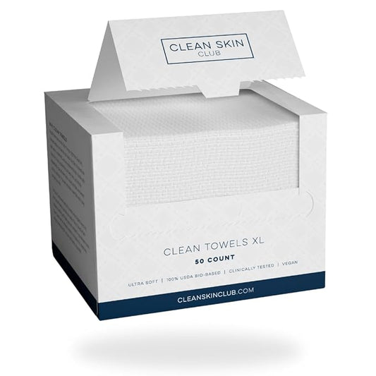 Clean Skin Club Clean Towels XL™, USDA Certified 100% Biobased Dermatologist Approved Face Towel, Disposable Makeup Remover Dry Wipes, Facial Wash (4 pack)
