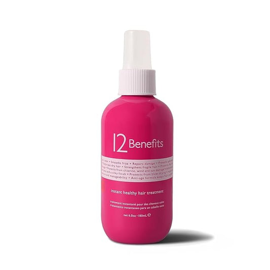 12 Benefits Leave-In Conditioner Spray – Instant Healthy Hair Treatment, Anti-Frizz, Detangles, Strengthens & Repairs, Heat Protection with Quaternium 39 & Silk Fibre Protein, 6 Fl Oz