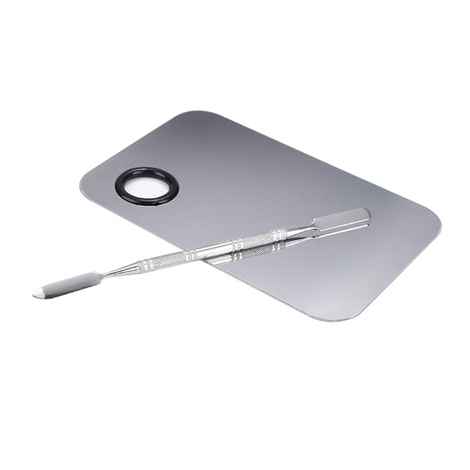 2 Pcs Stainless Steel Cosmetic Makeup Palette, Professional Cosmetic Mixing Makeup Palette Spatula Makeup Artist Tool, Beauty Salon Color Cream Mixing Palette With A Spatula Makeup Nail Art Palette