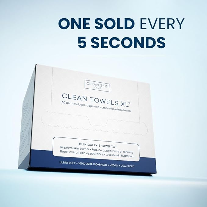 Clean Skin Club Clean Towels XL™, USDA Certified 100% Biobased Dermatologist Approved Face Towel, Disposable Makeup Remover Dry Wipes, Facial Wash (4 pack)