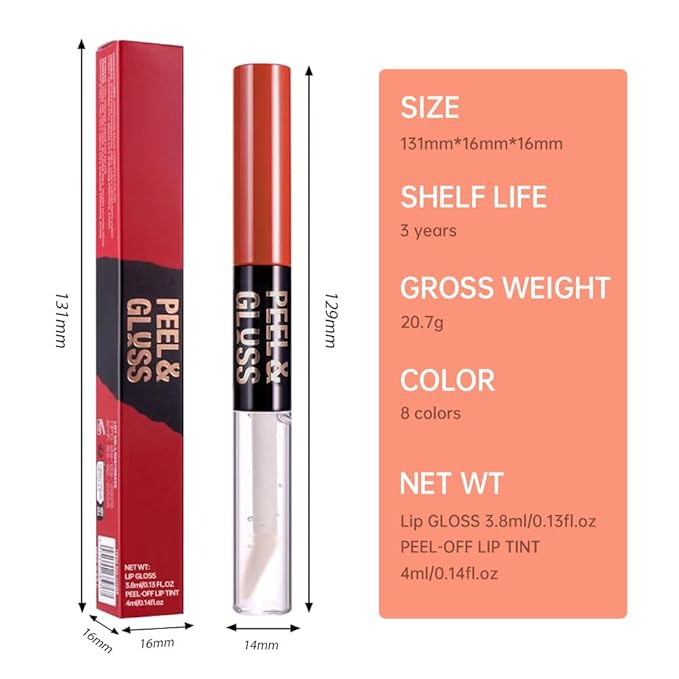 2Pcs Peel Off Lip Gloss Tattoo and Lip Oil 2-in-1, Lip Stain Peel Off Masque - Peel Off Lip Tint ,Long Lasting Waterproof Transfer-proof Lip Mask Lip Gloss Peel Off Lip Liner,Stay Lip Makeup #05+#07