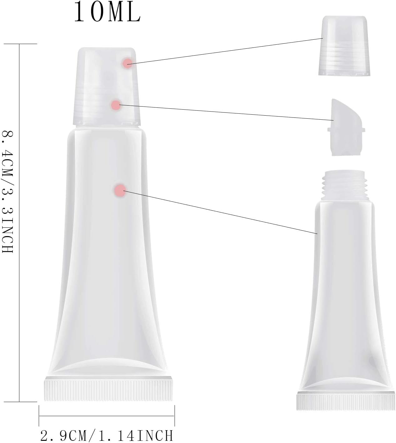 JIAKAI 10ml Mini Clear Refillable Empty Tubes Lip Gloss Balm Container,Soft Tubes Makeup Box,Shampoo Samples Empty Tubes with Screw Cover (10pcs)