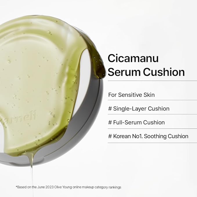 Parnell Cicamanu Serum Cushion - Moisturizing Foundation for Soothing, Coverage, Glass Skin and Lightweight for Sensitive and Dry Skin Pearl Skin (0.52 Fl Oz) (13C)