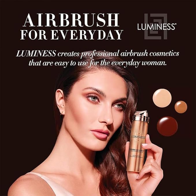 LUMINESS Silk Airbrush Spray Foundation 2-PC Kit - Foundation & Dual-Sided Angled Makeup Brush - Buildable Coverage, Anti-Aging Formula, Humidity Resistant, Hydrates & Moisturizes, Warm