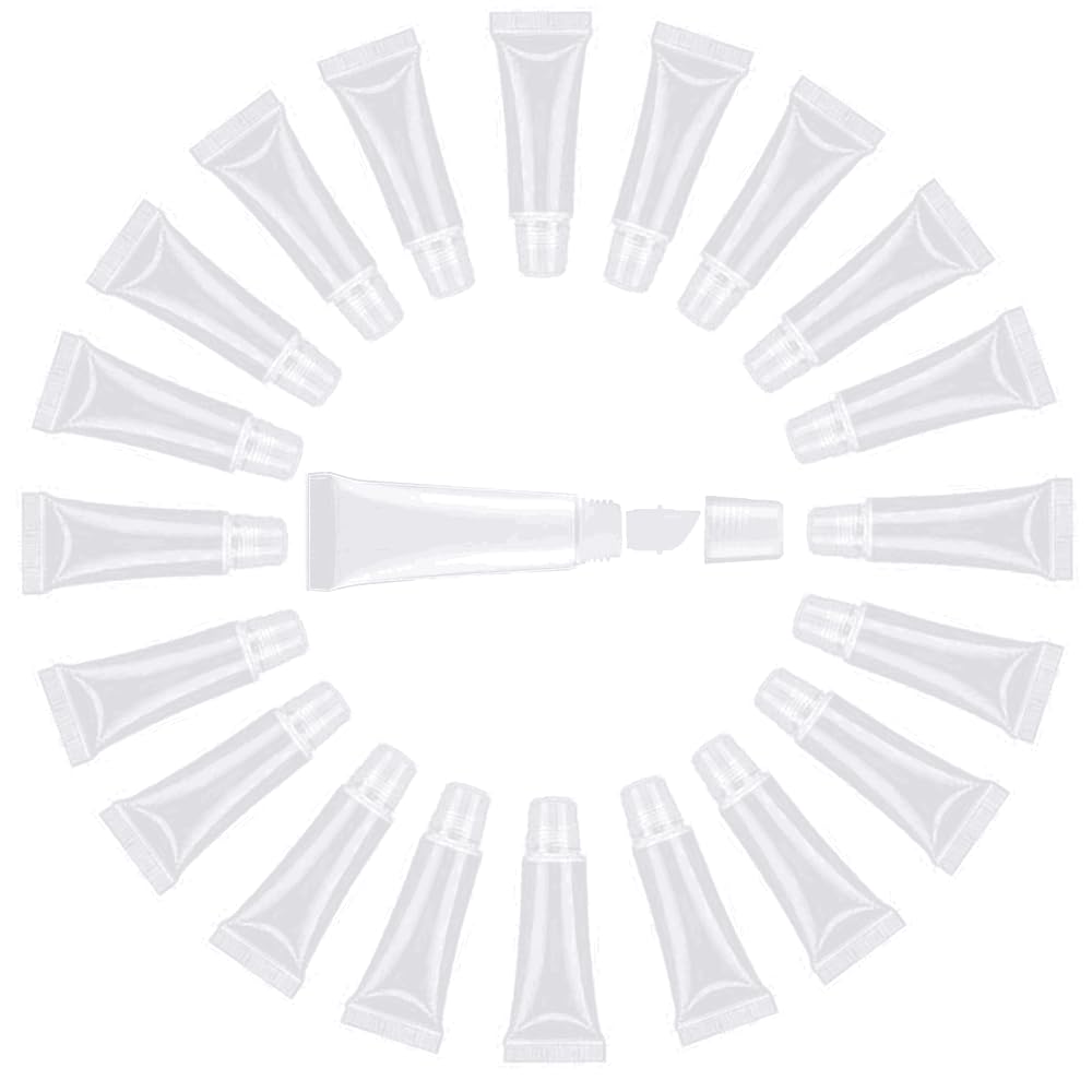 JIAKAI 10ml Mini Clear Refillable Empty Tubes Lip Gloss Balm Container,Soft Tubes Makeup Box,Shampoo Samples Empty Tubes with Screw Cover (20pcs)