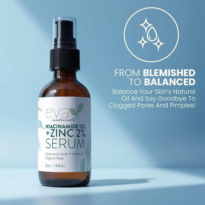 Eva Naturals Niacinamide 12% + Zinc Serum for Face – Dark Spot Remover, Pore Minimizer, Redness Relief, Hydrating Vitamin B3 with Botanical Hyaluronic Acid, Anti-Aging Facial Serum for Clear Skin