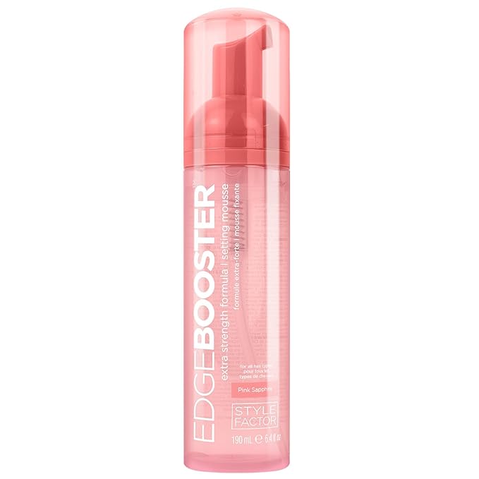 Style Factor EDGE BOOSTER Extra Strength Setting Mousse – Frizz Control, Extra Volume, and Conditioning – 6.4oz Pink Sapphire Mousse for Curly Hair