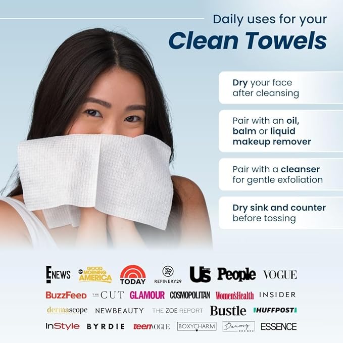 Clean Skin Club Clean Towels XL™, USDA Certified 100% Biobased Dermatologist Approved Face Towel, Disposable Makeup Remover Dry Wipes, Facial Wash (4 pack)