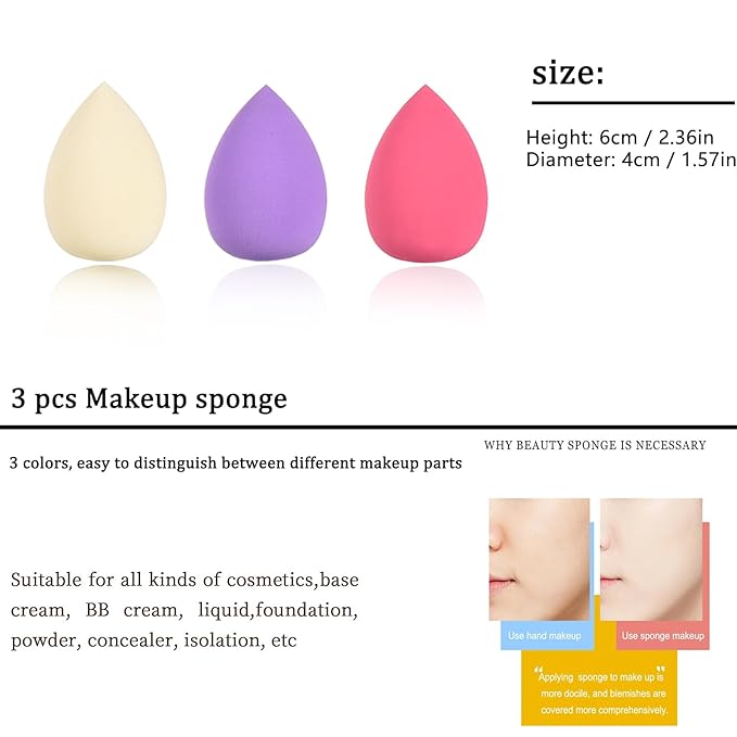 10 Piece Purple Makeup Brushes Set and 3 Piece Makeup Sponge - Wooden Handle with Soft Synthetic Bristles, for Face & Eye Makeup | Professional Cosmetic Brushes | Includes Travel Pouch