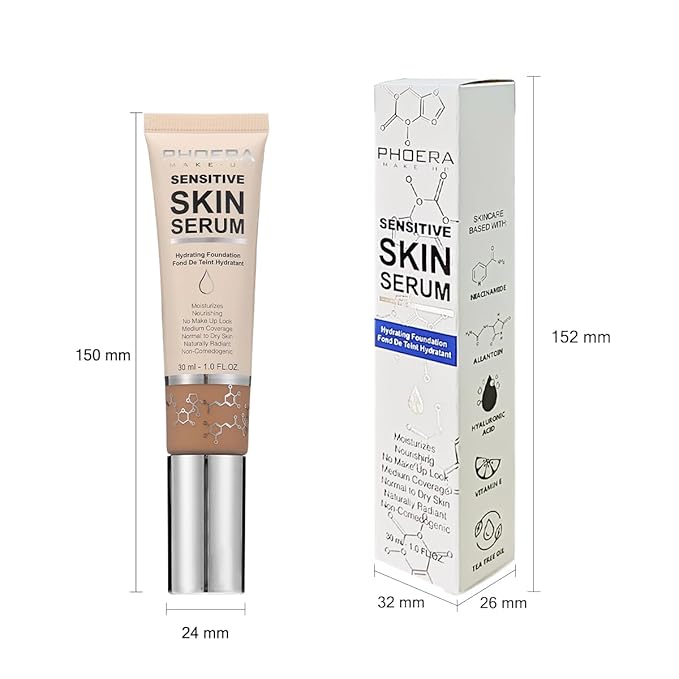 PHOERA Essence Foundation,Hydrating Waterproof and Light Long Lasting Hypoallergenic Full Coverage Foundation Serum. (N04 Sand)