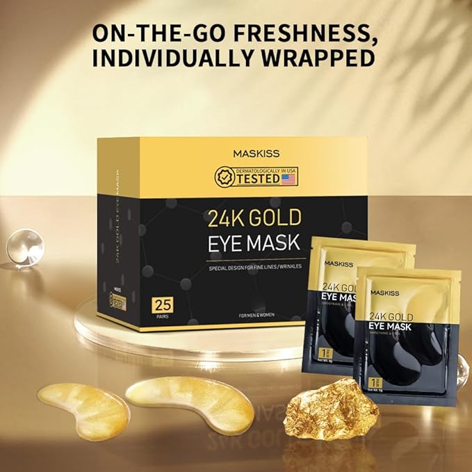 24k Gold Under Eye Patches (25 Pairs), eye mask, Collagen Skin Care Products, Eye Patches for Puffy Eyes, eye masks for dark circles and puffiness