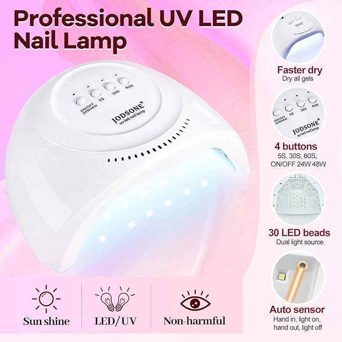 JODSONE 100 PCS Gel Nail Polish Starter Kit with U V Light 95 Colors Macarons Combined with Dark Colors Nail Gel No Wipe Base Coat Top Matte Coat Long Lasting Shine