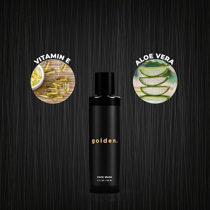 Golden Grooming Co. Men Face Wash with Aloe Vera & Vitamin E - Facial Cleanser for Men - Organic & Nature-Based - Ideal for Sensitive and Oily Skin - Rich Foaming Daily Cleanser - 4 oz.