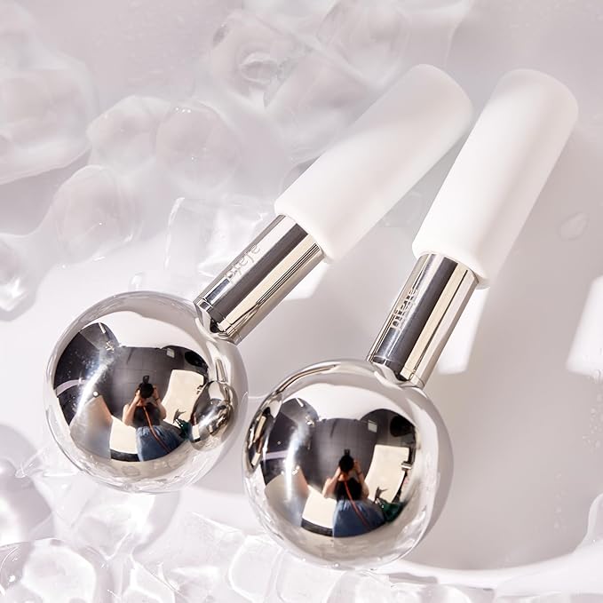 360 Rotating Ice Globes for Face & Eyes, Unbreakable Stainless Steel Cryo Sticks for Beauty Routines, Facials Cold Roller Colling Globes for Puffiness, Wrinkles, Dark Circles, Headaches