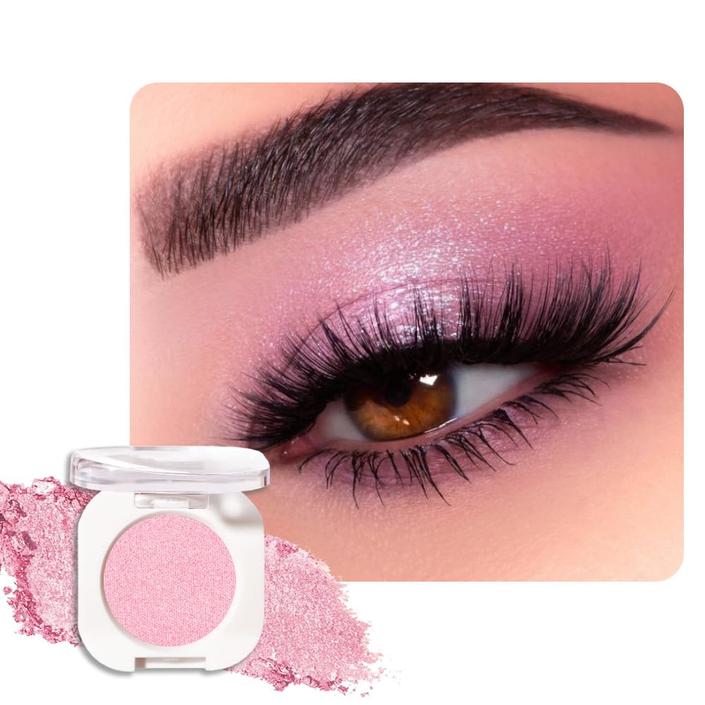 Single Glitter Shimmer Sparkle Eye shadow Palette Makeup, Pink Shimmer Eyeshadow for Women, Pigmented Waterproof Sombras Para Ojos, Vegan, Talc, Paraben & Cruelty Free, 29
