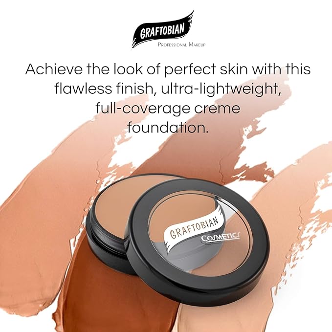 Graftobian HD Glamour Crème Foundation 1/2oz, Weightless Full Coverage Makeup, 65 Inclusive Shades, For All Skin Types, Natural or Full-Glam Looks, For Professionals and Beginners (Winter Sunlight)