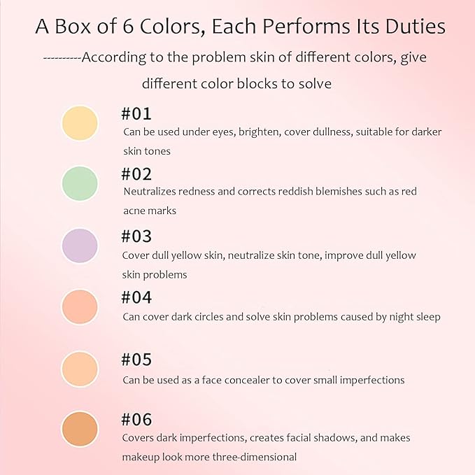 6 Colors Correcting Concealer Palette, Makeup Cream Contour Palette with Brush, Contouring Foundation Highlighting Concealer Palette for Conceals Dark Circles, Redness, Acne, Blemish