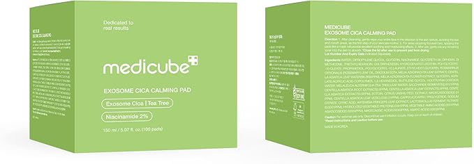 medicube Exosome CICA Tea Tree Calming Toner Pads for Sensitive Skin with Centella Asiatica Help Reduce Redness & breakouts. Low-irritating & Hydrating Daily Care, Korean Skincare, Vegan (100 Pads)