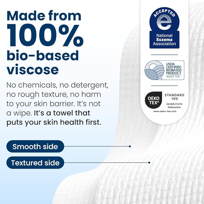 Clean Skin Club Clean Towels XL, USDA Certified 100% Biobased Dermatologist Approved Disposable Face Towelette, Facial Washcloth, Makeup Remover Dry Wipes, Ultra Soft, 150 count, 3 pack