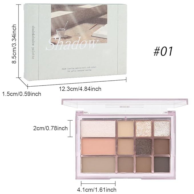 12 Girds Colorful Matte Shimmer Eyeshadow Palette for Eye Makeup,High Pigmented Eye Shadow Primers Powder Palet de sombras de ojos 12-A