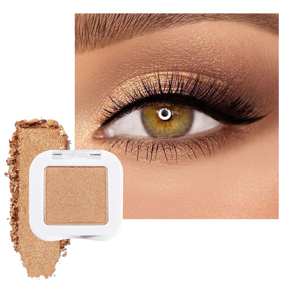 Glitter Single Eye Shadow Palette Makeup, Golden Sparkle Shimmer Monochrome Eyeshadow For Old Women, Mini Pressed Pigmented Waterproof Sombras Para Ojos,Vegan, Talc, Paraben&Cruelty Free, 06