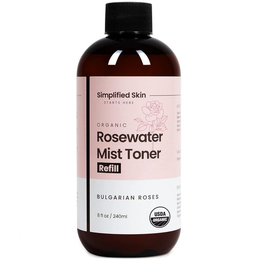 Rose Water Spray for Face & Hair (Refill) - Organic USDA Certified Rosewater Facial Toner - Alcohol-Free Makeup Setting Hydrating Face Mist - Anti-Aging Toner Spray - 8 Fl Oz