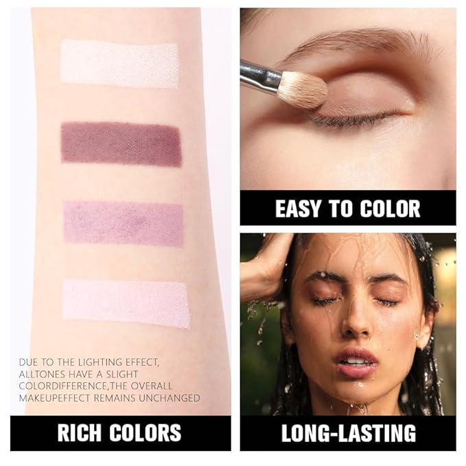 4 Colors Light Violet Pink Purple Brown Eye Shadow Powder Palette Makeup, Neutral Matte Shimmer Quads Eyeshadow Palette for Women Highly Pigmented Waterproof, paleta de sombras de ojos,Vegan 02
