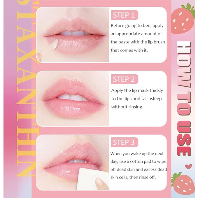 2PCS Bee Lip Balm Honey Pot & Strawberry Vitamin E Lip Sleep Masks Hydrating Prevention Dry and Cracked Lip Scrubs Exfoliator, Reduces Lip Lines,Lip Exfoliating Balm Sleeping Lip Mask