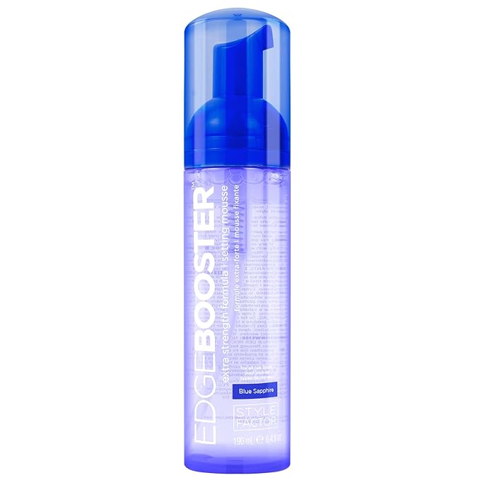 Style Factor EDGE BOOSTER Extra Strength Setting Mousse – Frizz Control, Extra Volume, and Conditioning – 6.4oz Blue Sapphire Mousse for Curly Hair