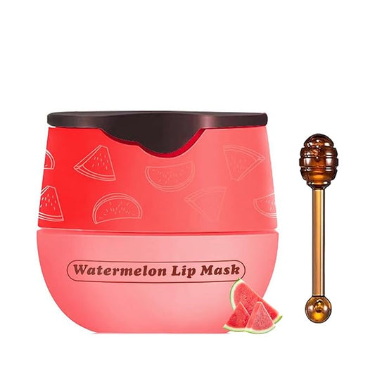 1 PCS Bee Lip Balm Lip Mask Honey Pot, Watermelon Moisturizing Sleeping Lip Mask Overnight with Sticks, Lip Balm Honey Pot Lip Balm Hydrating Prevention Dry and Crack Lip Scrubs Exfoliator