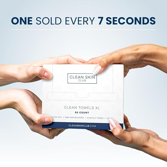 Clean Skin Club Clean Towels XL™, USDA Certified 100% Biobased Dermatologist Approved Face Towel, Disposable Makeup Remover Dry Wipes, Facial Wash (4 pack)