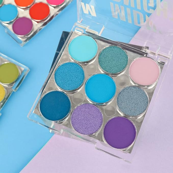 9 Colors Shimmer Matte Blue Eyeshadow Palette.Highly Pigmented Light Blue Eyeshadow Dark Blue Eye shadow Paleta.Blendability Shiny Matte Blue Makeup Powder Palet.paleta de sombras de ojos azul