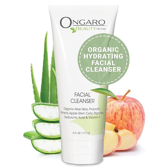 Ongaro Beauty Hydrating Face Cleanser, Gentle Facial Cleanser with Organic Aloe Vera for Normal, Oily, Sensitive and Dry Skin, Facial Wash with Hyaluronic Acid and Vitamin E, 6 fl oz