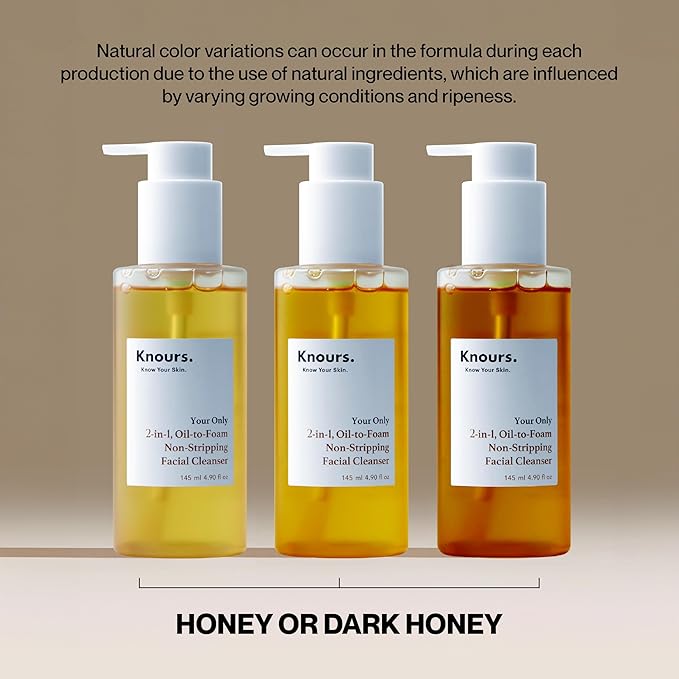 Knours. 2-in-1 Oil-to-Foam Non-Stripping Facial Cleanser, Honey & Plant Based Oils Makeup Remover Non Drying Clean Beauty (145ml 4.97 fl. oz.)