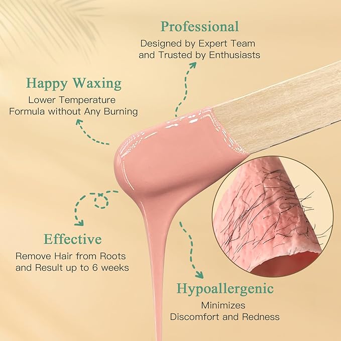 1.3Lb/21oz Hard Wax Beads for Hair Removal, Bouvetean Wax Beans for Bikini, Eyebrow, Face, Legs, Full Body Sensitive Skin Waxing with 10pcs Wax Spatulas (Pack of 6)