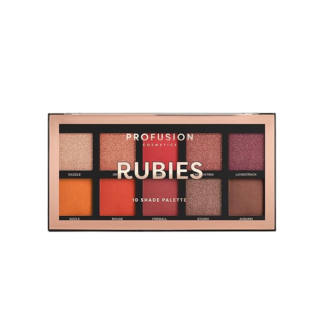 Profusion Cosmetics 10 Shade Eyeshadow Palette, High Pigmented Multi-Finish Colors, Vegan & Cruelty-Free, Create Stunning Looks On-the-Go - Travel-Friendly & Versatile Makeup, RUBIES