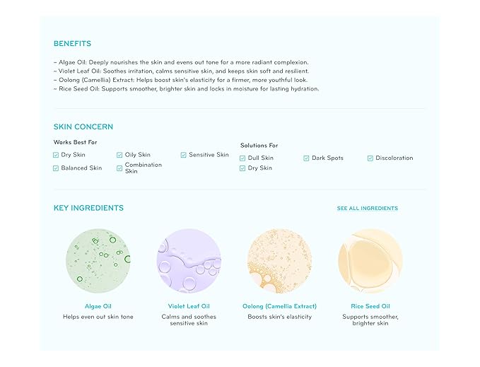 pürlisse Glow Revival Hydrating Face Oil for Women & Men - Enriched with Violet Leaf & Algae Oil for an Even Complexion - Soothing Oolong Extract Helps Boost Elasticity & Calm Irritation (1 Fl oz)