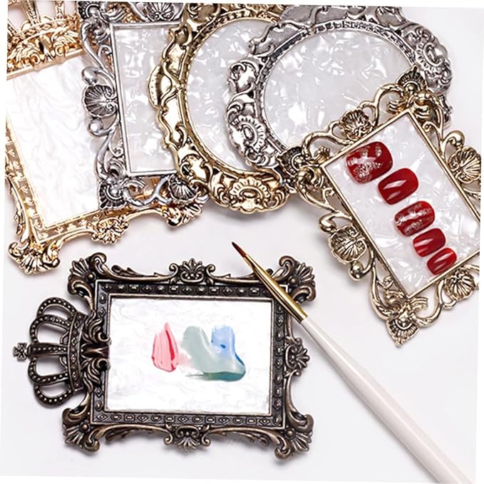 2 Pcs Nail Art Palette Nail Mixing Palette Polish Color Mixing Plate Golden Edge Nail Holder Display Board Heart Shape Cosmetic Mixing Tools (Gold)