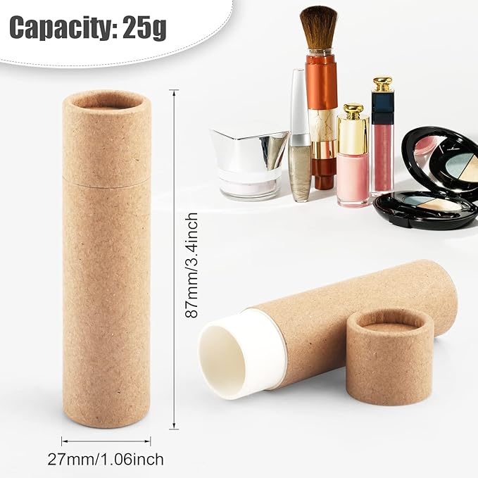 10 Pcs 25g Paperboard Lip Balm Tubes Refillable Krafts Paper Lipstick Tube Round Cardboard Empty Lip Gloss Container Holder Tubes for DIY Chapstick Salve Cosmetic Lotion Solid Perfume - Brown