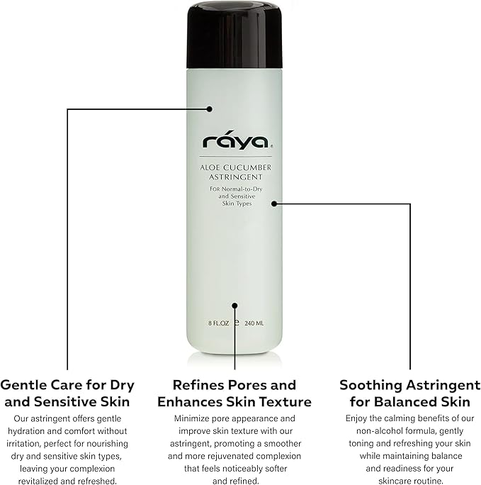 Raya Aloe Cucumber Astringent (202), Facial Toner for Dry and Sensitive Skin - Refreshing, Hydrating and Calming Formula, Gentle Pore Tightening Skincare, Cruelty, Paraben & Alcohol-Free, 8 fl oz