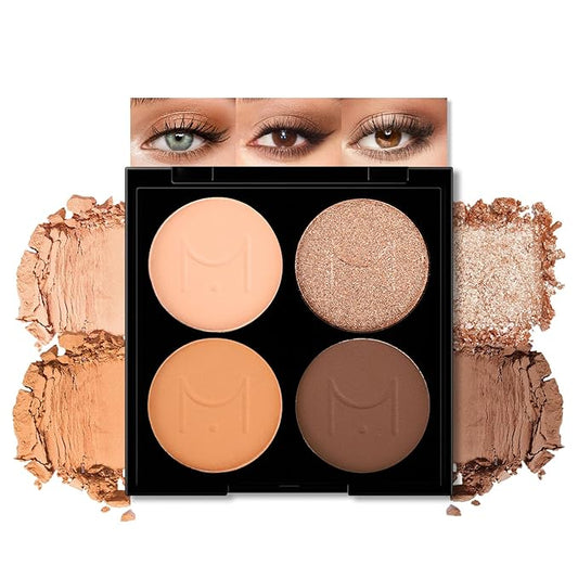 Erinde Quads Matte Eye Shadow Powder Makeup Palette, Nude Neutral Brown Matte Shimmer Eyeshadow, Long Wearing Waterproof Everyday Eye Makeup, sombras de ojos, with Built-In Mirror, 01