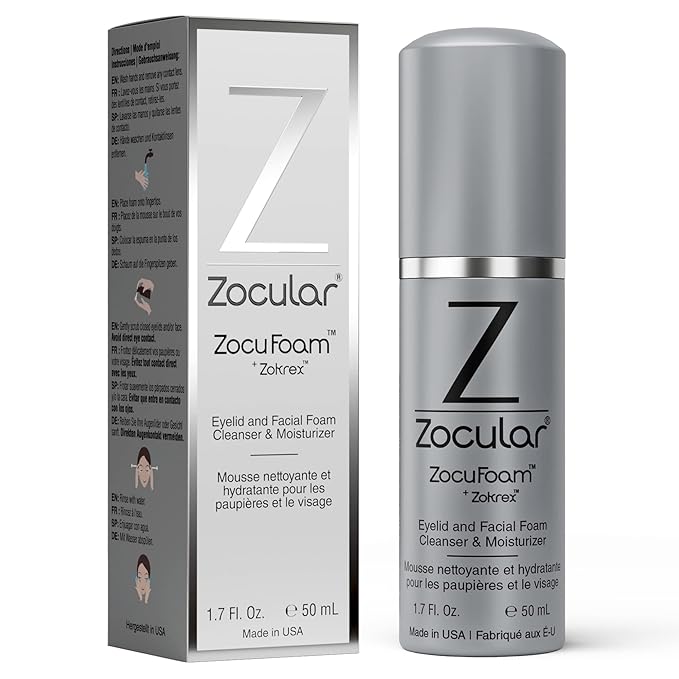 ZocuFoam Eyelid Cleanser - Foaming Eyelid Scrub - Natural pH Balanced Solution - 1.7 FL OZ (50mL)