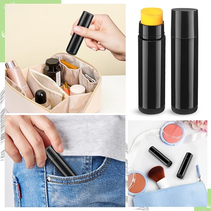 100 Pcs 5.5ml Bulk Empty Lip Balm Tubes Refillable Plastic Lip Gloss Container Travel Lipstick Tubes Chapstick Tubes Holder For DIY Homemade Lip Balm (black)
