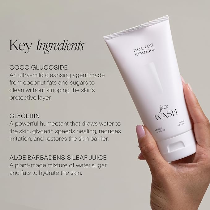 Doctor Rogers Face Wash. Gentle Hydrating Daily Cleanser for Sensitive, Dry & Combination Skin, 5 Ounce (150 ml) Tube