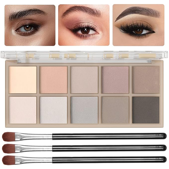 10 Colors Eyeshadow Palette Matte Naked Eye Shadow Makeup,High Pigmented, Naturing-Looking, Ultra-Blendable,Long Lasting High Pigment Nude Eyeshadow with 3 Eyeshadow Brush(Cement color)