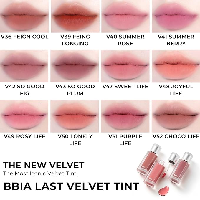 BBIA Last Velvet Tint NEW - Soft Creamy Matte Finish Lip Stain, Blur Effect & Velvety Texture, Long-Lasting, High Pigment, Non-Drying, Vegan, Korean Lip Makeup (V39 FEIGN LONGING, Pack of 1)
